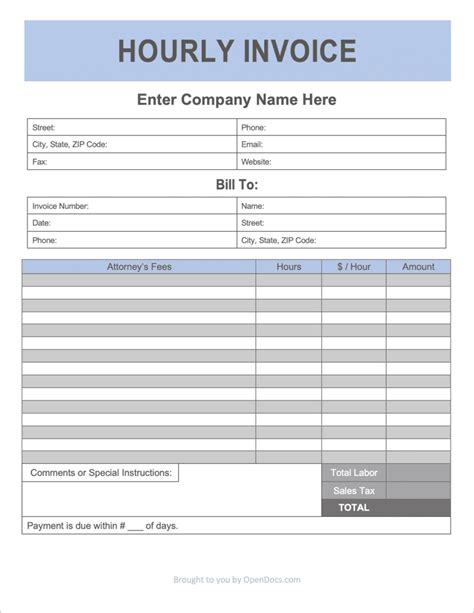 invoice for billable hours template.